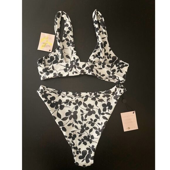 Skatie two piece bikini greenwich black and white floral - Picture 2 of 3